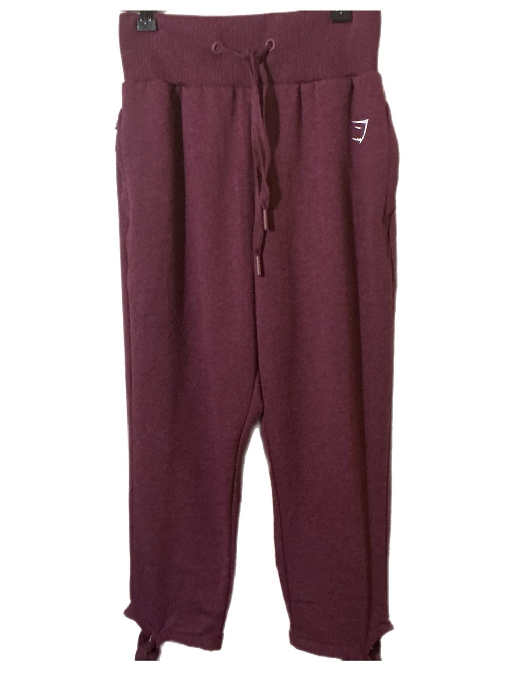 Gymshark Womens Small Burgundy Cropped Jogger Sweatpants Drawstring Zip Pocket